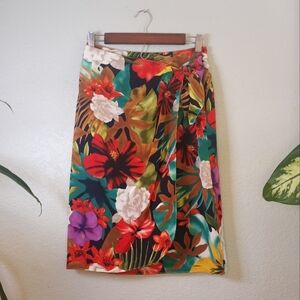Vintage Silk Liz Claiborne Tropical Floral Resortwear Bohemian Casual Wrap Skirt